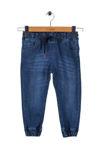 Mutlu Kids Beli ve Paçası Lastikli Erkek Çocuk Kot Pantolon ORTA MAVİ - 6 Yaş