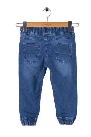 Mutlu Kids Beli ve Paçası Lastikli Erkek Çocuk Kot Pantolon ORTA MAVİ - 10 Yaş