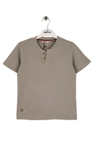 Mutlu Kids Deri Detaylı Erkek Tişört Gri - 9 Yaş