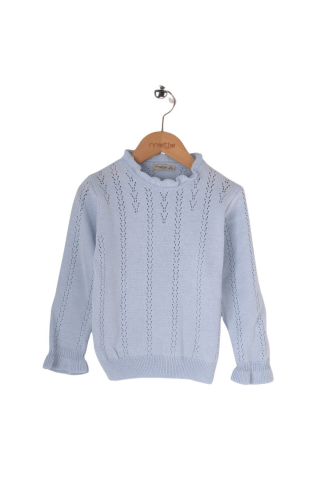 Mutlu Kids Desenli Kız Çocuk Kazak BEBE MAVİ - 4-5 Yaş