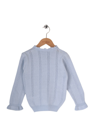 Mutlu Kids Desenli Kız Çocuk Kazak BEBE MAVİ - 4-5 Yaş