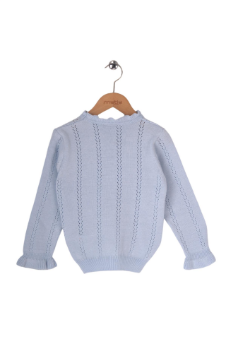 Mutlu Kids Desenli Kız Çocuk Kazak BEBE MAVİ - 4-5 Yaş