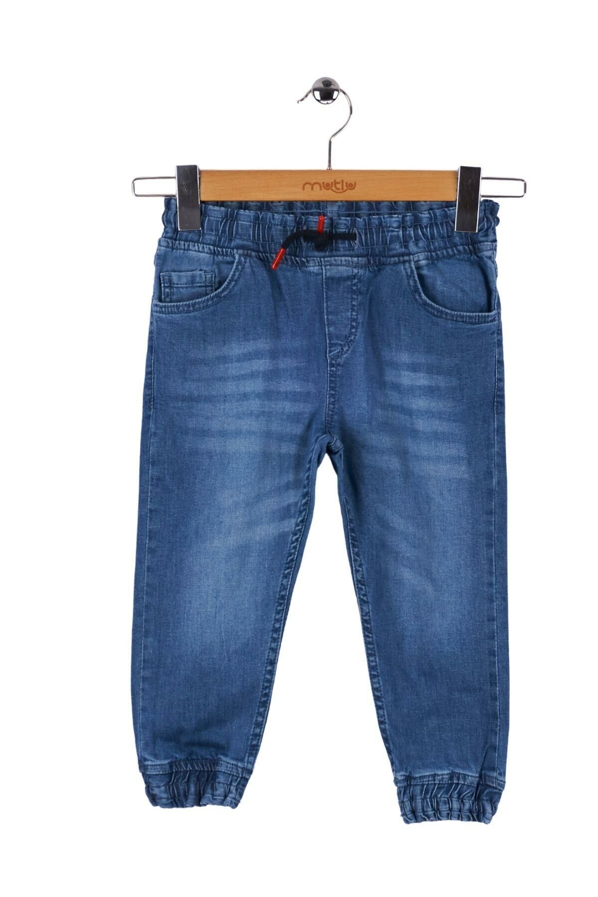 Mutlu Kids Beli ve Paçası Lastikli Erkek Çocuk Kot Pantolon ORTA MAVİ - 6 Yaş
