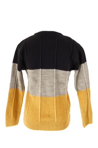 Mutlu Kids Renk Bloklu Erkek Çocuk Kazak Hardal - 9-10 Yaş