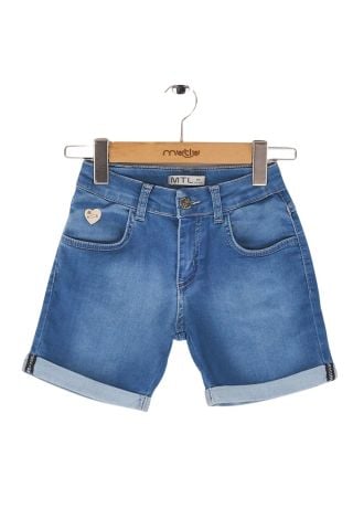 Mutlu Kids Kalp Süslü Kız Çocuk Kot Şort Açık Mavi - 6 Yaş