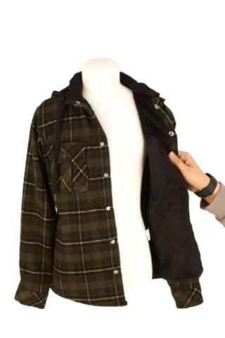 Mutlu Kids Kapüşonlu Kürk Astarlı Ekoseli Kalın Erkek Çocuk Gömlek Haki - 7 Yaş