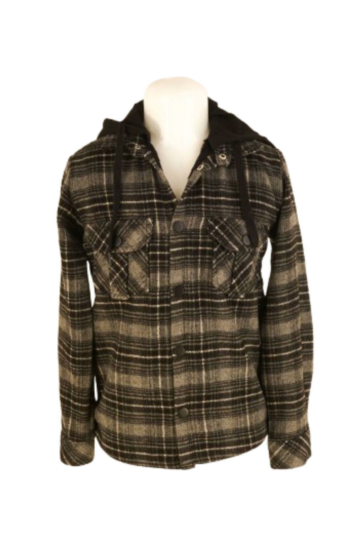 Mutlu Kids Kapüşonlu Kürk Astarlı Ekoseli Kalın Erkek Çocuk Gömlek Gri - 7 Yaş