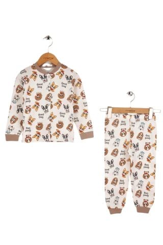 Seçkin Ön Çıçıtlı Çocuk Pijama Takımı KAHVE - 3 Yaş