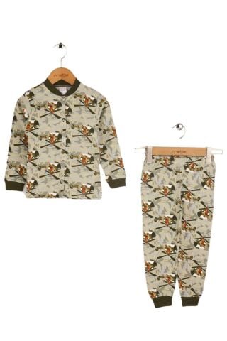 Seçkin Baskılı Ön Çıtçıtlı Çocuk Pijama Takımı Haki - 6 Yaş