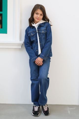 Mutlu Kids Unisex Çocuk Kot Ceket Açık Mavi - 12 Yaş