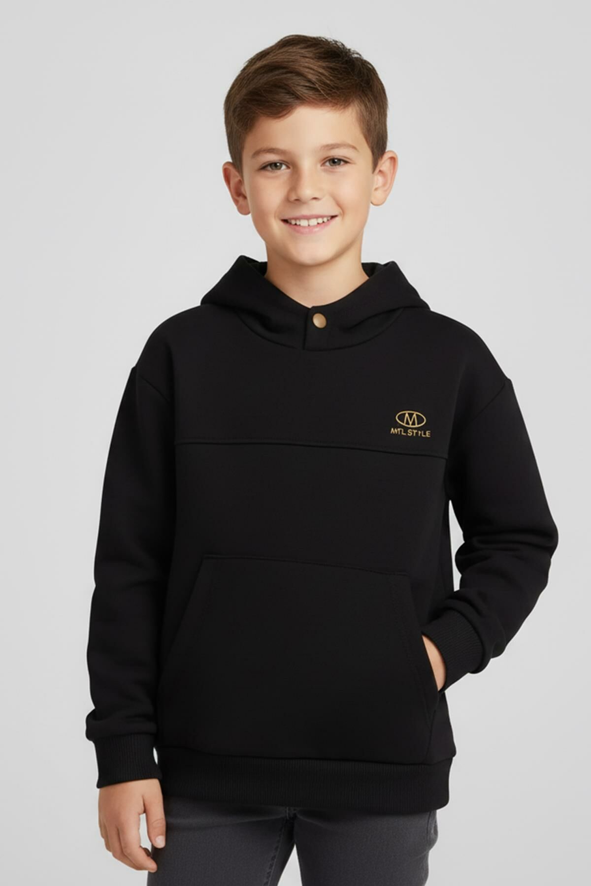 Mutlu Kids Kapüşonlu Erkek Çocuk Sweatshirt Siyah - 9-10 Yaş