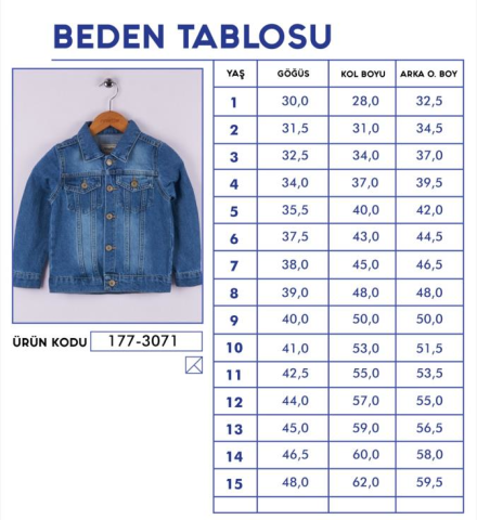 Mutlu Kids Unisex Çocuk Kot Ceket Açık Mavi - 11 Yaş