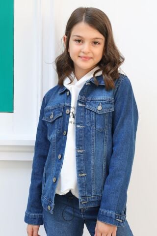 Mutlu Kids Unisex Çocuk Kot Ceket Açık Mavi - 12 Yaş