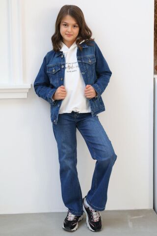Mutlu Kids Unisex Çocuk Kot Ceket Açık Mavi - 12 Yaş