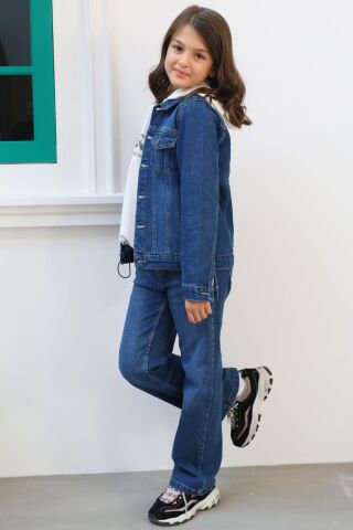 Mutlu Kids Unisex Çocuk Kot Ceket Açık Mavi - 12 Yaş