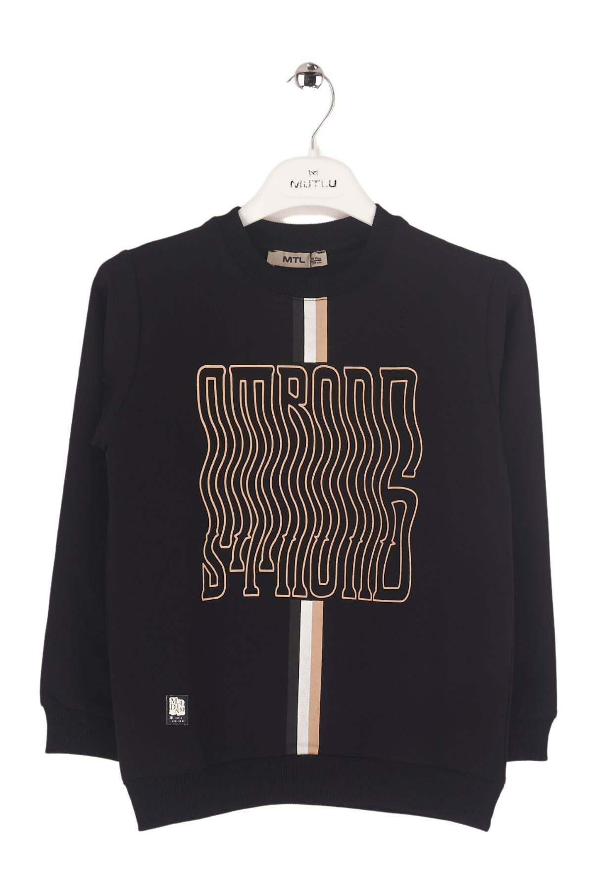 Mutlu Kids Yazı Baskılı Bisiklet Yaka Erkek Çocuk Sweatshirt Siyah - 13-14 Yaş