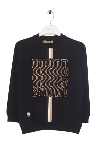 Mutlu Kids Yazı Baskılı Bisiklet Yaka Erkek Çocuk Sweatshirt Siyah - 13-14 Yaş
