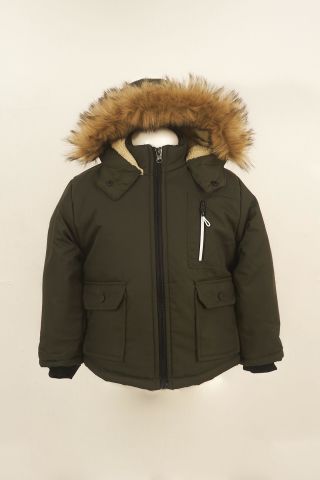 Mutlu Kids İçi Kürklü Kapüşonlu Erkek Çocuk Mont Haki - 4 Yaş