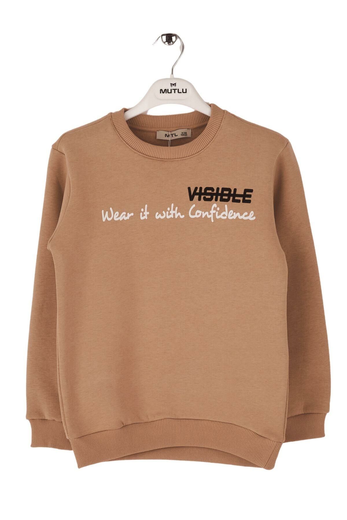 Mutlu Kids Bisiklet Yaka Erkek Çocuk Sweatshirt Vizon - 9 Yaş