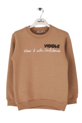 Mutlu Kids Bisiklet Yaka Erkek Çocuk Sweatshirt Vizon - 9 Yaş