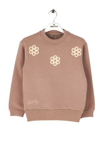 Mutlu Kids Çiçek İşlemeli Kız Çocuk Sweatshirt TAŞ - 9 Yaş