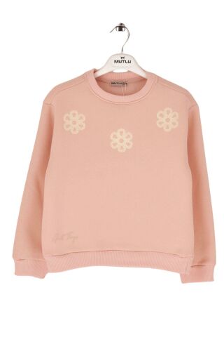 Mutlu Kids Çiçek İşlemeli Kız Çocuk Sweatshirt Pudra - 7 Yaş