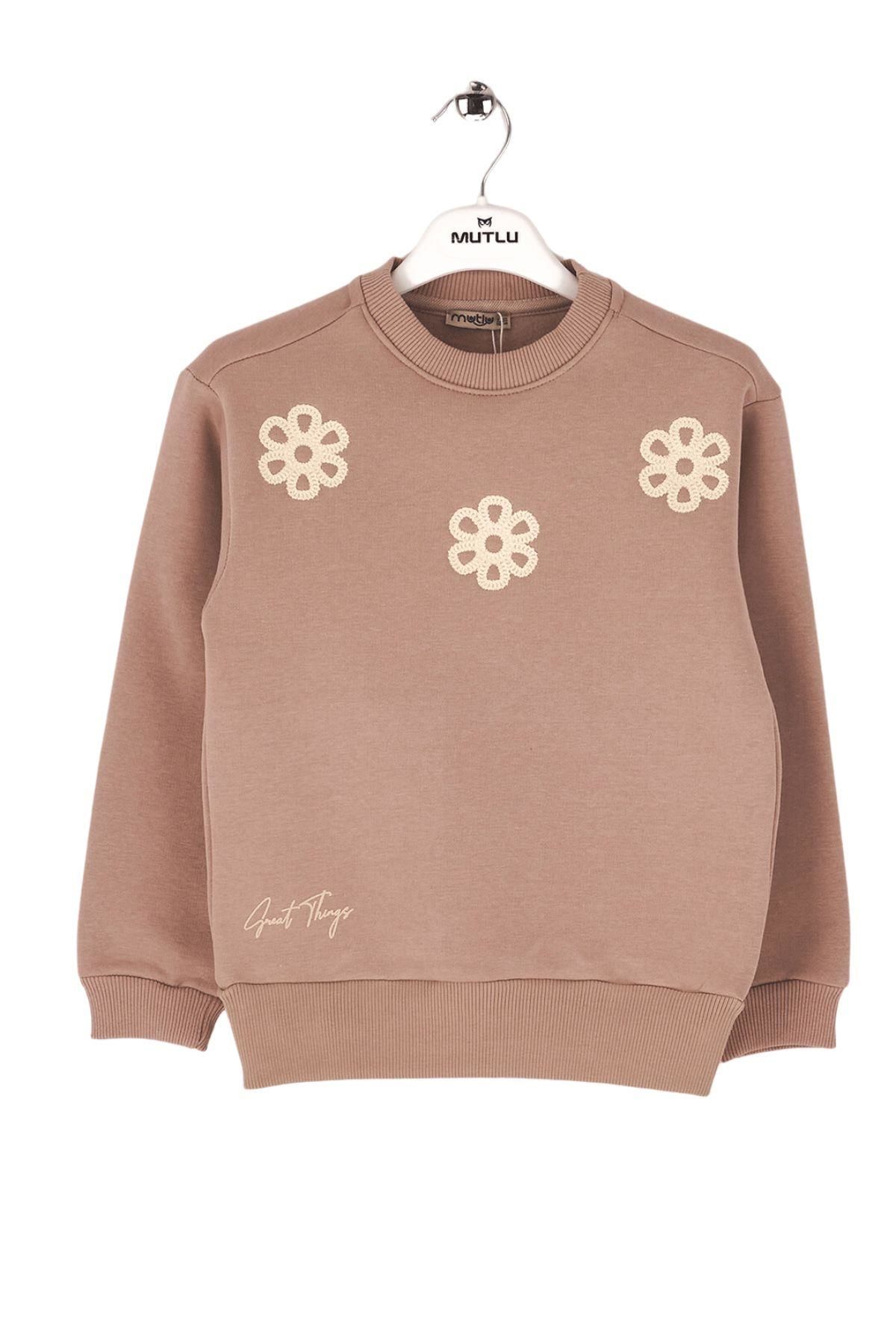 Mutlu Kids Çiçek İşlemeli Kız Çocuk Sweatshirt TAŞ - 9 Yaş