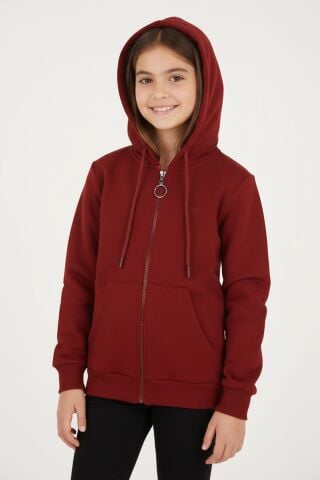 Mutlu Kanguru Cepli Uzun Kol Unisex Hırka Bordo - 9 Yaş