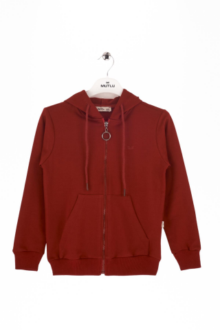 Mutlu Kanguru Cepli Uzun Kol Unisex Hırka Bordo - 9 Yaş