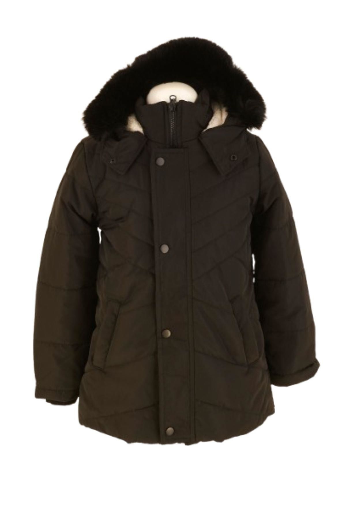 Mutlu Kids Kürk Astarlı Kapüşonlu Kız Çocuk Mont Kaban Siyah - 9 Yaş