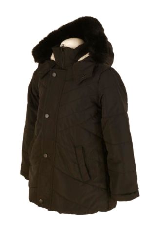 Mutlu Kids Kürk Astarlı Kapüşonlu Kız Çocuk Mont Kaban Siyah - 9 Yaş