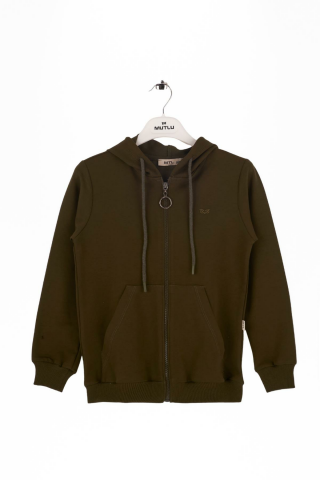 Mutlu Kanguru Cepli Uzun Kol Unisex Hırka Haki - 7 Yaş