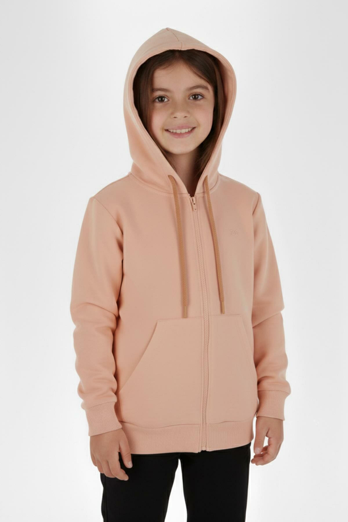 Mutlu Kanguru Cepli Uzun Kol Unisex Hırka 9 Yaş - Pudra