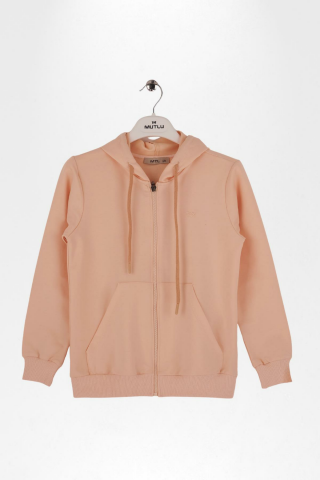 Mutlu Kanguru Cepli Uzun Kol Unisex Hırka 9 Yaş - Pudra