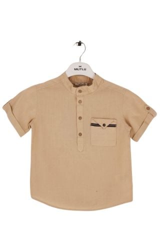 Mutlu Kids Hakim Yaka Kısa Kollu Erkek Çocuk Gömlek Bej - 5 Yaş