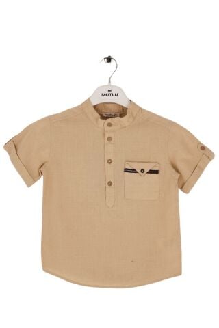Mutlu Kids Hakim Yaka Kısa Kollu Erkek Çocuk Gömlek Bej - 5 Yaş