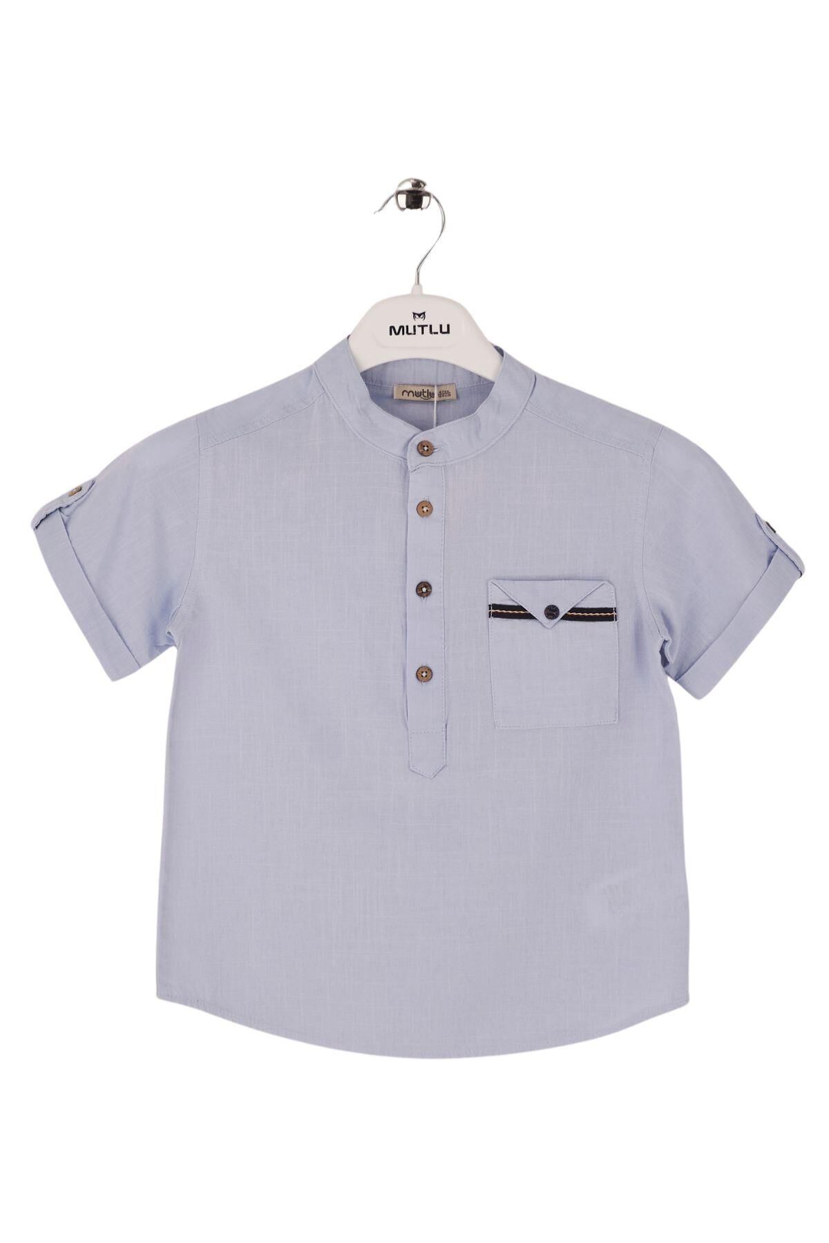 Mutlu Kids Hakim Yaka Kısa Kollu Erkek Çocuk Gömlek Mavi - 5 Yaş