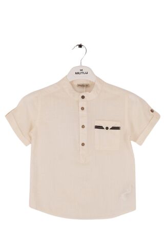 Mutlu Kids Hakim Yaka Kısa Kollu Erkek Çocuk Gömlek EKRU - 5 Yaş
