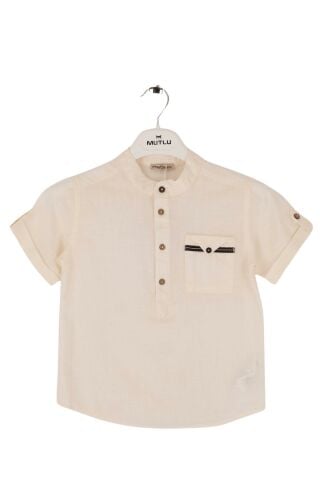 Mutlu Kids Hakim Yaka Kısa Kollu Erkek Çocuk Gömlek EKRU - 5 Yaş