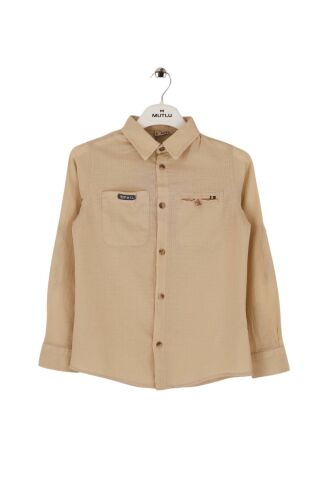 Mutlu Kids Düz Renk Uzun Kollu Erkek Çocuk Gömlek Bej - 9 Yaş