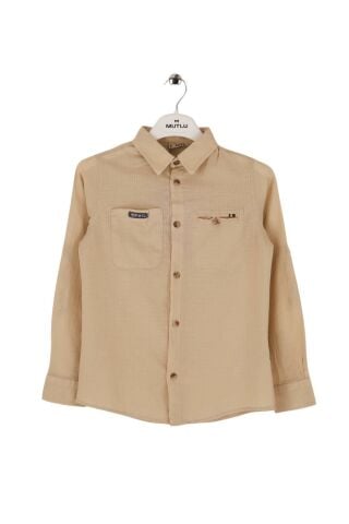 Mutlu Kids Düz Renk Uzun Kollu Erkek Çocuk Gömlek Bej - 9 Yaş