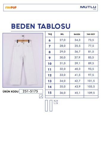 Mutlu Paçası Yırtmaçlı Gabardin Kız Pantolon Beyaz - 7 Yaş