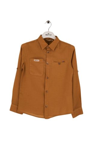 Mutlu Kids Düz Renk Uzun Kollu Erkek Çocuk Gömlek Vizon - 9 Yaş