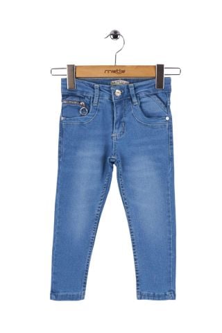Mutlu Kids Cep Fermuarlı Kız Kot Pantolon Açık Mavi - 12 Yaş