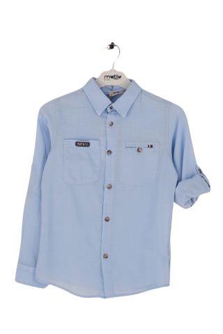 Mutlu Kids Düz Renk Uzun Kollu Erkek Çocuk Gömlek Mavi - 9 Yaş