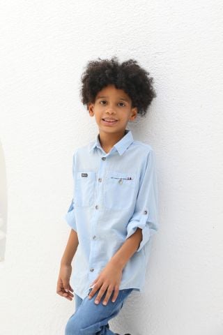Mutlu Kids Düz Renk Uzun Kollu Erkek Çocuk Gömlek Mavi - 9 Yaş
