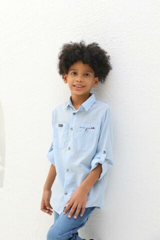 Mutlu Kids Düz Renk Uzun Kollu Erkek Çocuk Gömlek Mavi - 9 Yaş