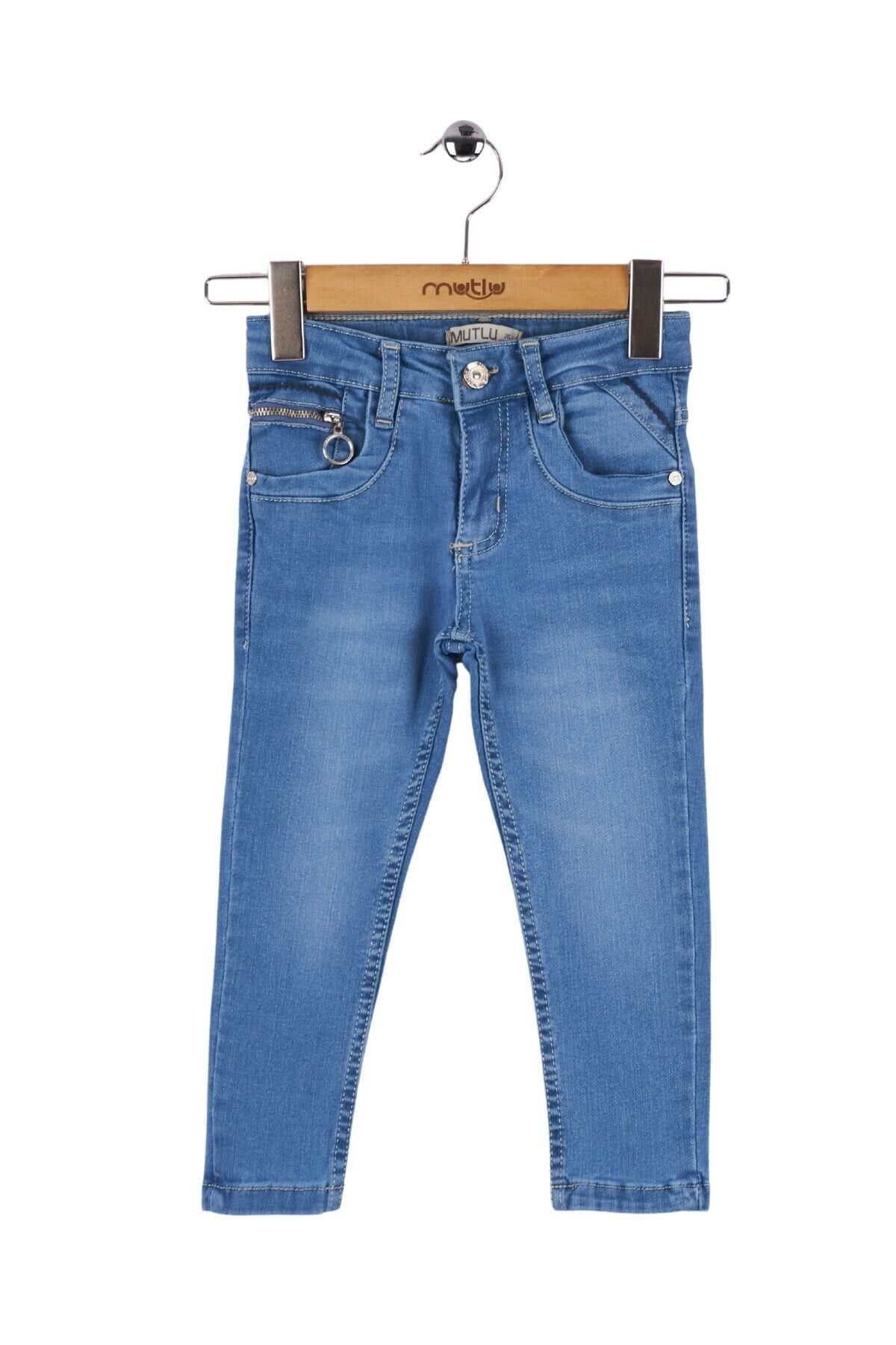Mutlu Kids Cep Fermuarlı Kız Kot Pantolon Açık Mavi - 12 Yaş