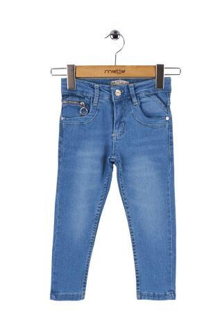 Mutlu Kids Cep Fermuarlı Kız Kot Pantolon Açık Mavi - 12 Yaş