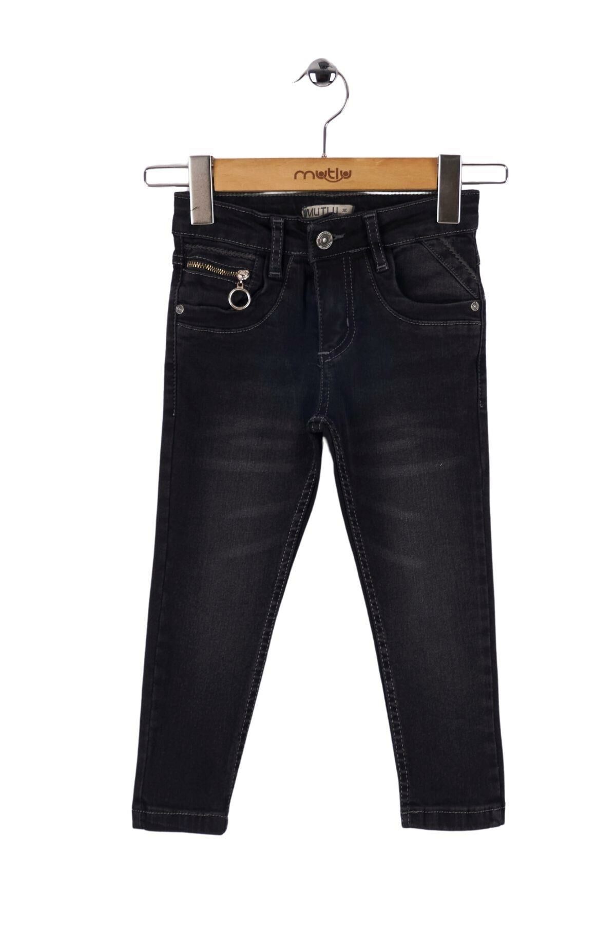 Mutlu Kids Cep Fermuarlı Kız Kot Pantolon Siyah - 7 Yaş